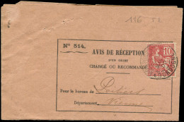 Let LETTRES DU XXe SIECLE - N°116 S. Avis De Récept° Demandé Lors De L'envoi D'un Objet, TB - Covers & Documents