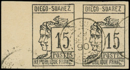 DIEGO SUAREZ 8 : 15c. Gris-noir, PAIRE Bdf, Oblitération Centrée 29/9/90, TB. C - Altri & Non Classificati