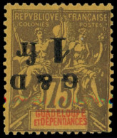 * GUADELOUPE 49Da : 1f. Sur 75c. Violet Sur Jaune, Surcharge RENVERSEE, SANS Point Après Fr., TB - Altri & Non Classificati