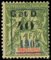 * GUADELOUPE 50 : 40 Sur 1f. Olive, Surch. Bleue Types T Et M, Abeille Tournée (N-O), TB - Autres & Non Classés