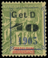 * GUADELOUPE 50b : 40 Sur 1f. Olive, Surch. Bleue Types T Et N, TB - Other & Unclassified