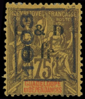 * GUADELOUPE 51G : 1f. Sur 75c. Violet Sur Jaune, Surch. 1903 Bleue, Type Cc, Une Dent Lég. Courte, Sinon TB - Other & Unclassified