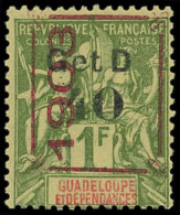 * GUADELOUPE 52G : 40 Sur 1f. Olive, Surcharge 1903 Rouge, TB - Altri & Non Classificati