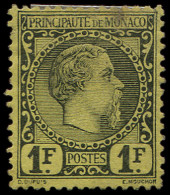 (*) MONACO 9 : 1f. Noir Sur Jaune, Charles III, Une Fente Et Un Coin Recollé, B - Unused Stamps