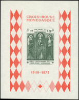 ** MONACO BF 7 : Croix Rouge 1973, ESSAI De COULEUR NON DENTELE, Variété DOLCE AQUA, TB - Blocks & Kleinbögen