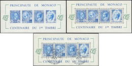 ** MONACO BF 33a : Centenaire Du Timbre, Feuillet NON DENTELE + Normal ** Et Obl., TB - Blocks & Kleinbögen