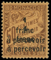 * MONACO Taxe 17a : 1f. S. 50c. Brun S. Orange, DOUBLE Surcharge, TB. Br - Taxe