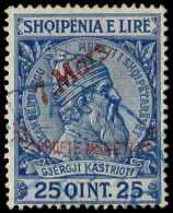 ALBANIE 34 : 25g. Outremer Et Bleu, Surcharge ROUGE, Obl., TB - Albania