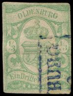 ALLEMAGNE (ANCIENS ETATS) OLDENBOURG 10a : 1/2g. Vert-mousse, Obl., Filets Courts, C - Oldenburg