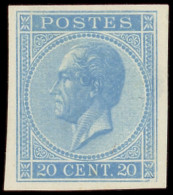 (*) BELGIQUE 18 : Leopold 1er, 20c. Bleu, REIMPRESSION, NON DENTELE, Petit Pelurage, B/TB - Sonstige