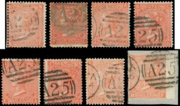 GRANDE BRETAGNE 32 : 4p. Rouge-orange, 8 Ex. Planches 7 à 14 Obl. A25, TB - Used Stamps