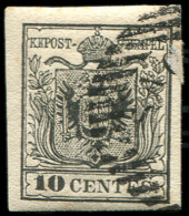 ITALIE (ANCIENS ETATS) LOMBARDO-VENETIE 2B : 10c. Noir, Obl., Papier Machine, TB - Lombardo-Veneto