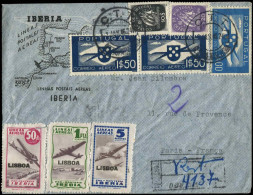 Let PORTUGAL 628, 631, PA 1 Paire Et 4 Obl. C.T.T. 2/1/46 S. Env. Rec. IBERIA Avec 3 Vignettes Iberia 50c., 1pta Et 5pts - Vari