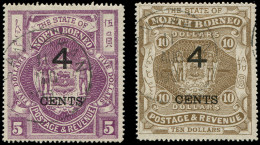 BORNEO DU NORD 96/97 : 4c. Sur 5d. Violet Et 4c. Sur 10d. Brun, Obl., TB - Bornéo Du Nord (...-1963)