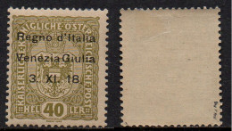 VENETIE JULIENNE - VENEZIA GIULIA / 1919 # 10 - 40 H. OLIVE SIGNE * / COTE 200.00 EUROS  (ref 3531) - Venezia Julia