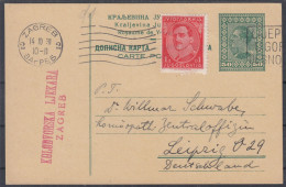 ⁕ Kingdom Of Yugoslavia 1931 ⁕ Kolodvorska Ljekara (Pharmacy) Zagreb - Leipzig ⁕ King Alexander, Stationery Postcard - Entiers Postaux