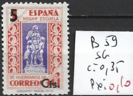 ESPAGNE BIENFAISANCE 59 Sans Gomme Côte 0.35 € - Beneficiencia (Sellos De)