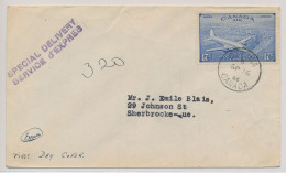 CANADA OTTAWA A SHERBROOKE CC 1946 SPECIAL DELIVERY EXPRES SELLO AVION PLANE - Cartas & Documentos