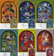 Israël 1973 Y&T 510 à 515. Série Sur CM. Vitraux De Marc Chagall I, Lévi, Siméon, Ruben, Issachar, Zabulon, Juda - Vidrios Y Vitrales