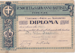 DIPLOMA CORSO IGIENE ALLEVAMENTO FIRENZE 1922 - Diplômes & Bulletins Scolaires