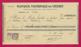 Reçu De La Banque Nationale De Crédit Daté Du 27 Juin 1927 - Agence De Melun En Seine Et Marne - Bank & Insurance