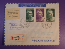 C   FRANCE   BELLE LETTRE RECO  1948  REPRISE DES REL. FRANCE ESPAGNE A BARCELONE RETOUR+AEROPHILATELIE +GANDON 25F +++ - 1927-1959 Covers & Documents