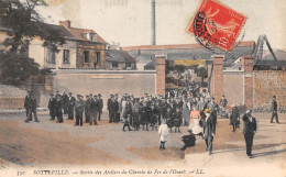 SOTTEVILLE-les-Rouen (Seine-Maritime) - Sortie Des Ateliers Du Chemin De Fer De L'Ouest, Couleurs, Voyagé 1907 (2 Scans) - Sotteville Les Rouen