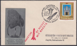 ⁕ Yugoslavia 1970 BY ROCKET ⁕ Zagreb Fair, Astronautical And Rocket Association, Moon Matter ⁕ Commemorative Envelope - Storia Postale