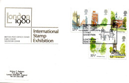 UK, GB, Great Britain, FDC, International Stamp Exhibition 1980, London Views, Bridge On The Cancel - Brieven En Documenten