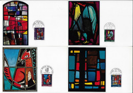 Suisse 1970 Y&T 878 à 881 Sur Cartes Maximum. Pro Patria. Peintures Sur Verre De L'art Sacral Contemporain - Glas & Brandglas