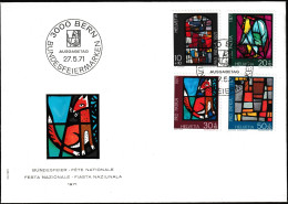 Suisse 1970 Y&T 878 à 881 Sur FDC. Pro Patria. Peintures Sur Verre De L'art Sacral Contemporain. Renard - Glas & Fenster