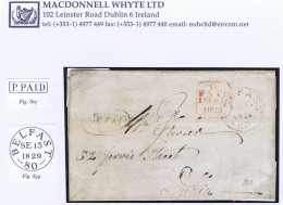 Ireland Belfast 1828 Cover To Dublin Paid "9", Distinctive Boxed P.PAID Of Belfast And Large BELFAST/80 Mileage Cds - Vorphilatelie