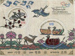 Lote A14, Argentina, 2014, HF, SS, PhilaKorea 2014, Bird, Korea, Corea - Nuovi