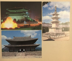3 CPSM COREE DU SUD : PAGODE-KUNJONG-JON PALACE-VUE DE NUIT NAMDAEMUN GATE + 2 TIMBRES OBLITERES - Korea, South