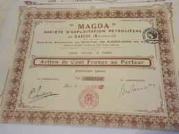 ACTION  MAGDA SOCIETE EXPLOITATION PETROLIFERE DE BAICOI ROUMANIE 1921 - Aardolie