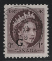 Canada 1955-56 Used Sc O40 1c QEII Wilding G Overprint - Opdrukken