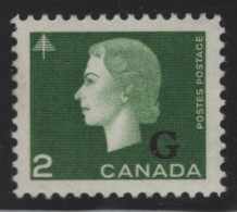 Canada 1963 MNH Sc O47 2c QEII Cameo G Overprint, Glazed Gum - Overprinted