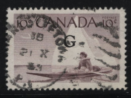 Canada 1961-62 Used Sc O39a 10c Inuk, Kayak Flying G Overprint - Aufdrucksausgaben