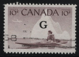 Canada 1953-55 Used Sc O39 10c Inuk, Kayak G Overprint - Surchargés