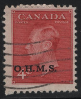 Canada 1950 Used Sc O15 4c KGVI Postes-Postage O.H.M.S. Overprint 3 - Overprinted