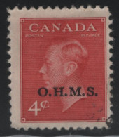 Canada 1950 Used Sc O15 4c KGVI Postes-Postage O.H.M.S. Overprint 1 - Opdrukken