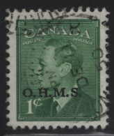 Canada 1950 Used Sc O12 1c KGVI Postes-Postage O.H.M.S. Overprint Shift - Overprinted