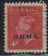 Canada 1950 Used Sc O15 4c KGVI Postes-Postage O.H.M.S. Overprint 1 - Aufdrucksausgaben