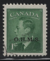 Canada 1950 Used Sc O12 1c KGVI Postes-Postage O.H.M.S. Overprint Shift - Surchargés