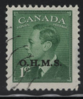 Canada 1950 Used Sc O12 1c KGVI Postes-Postage O.H.M.S. Overprint - Surchargés