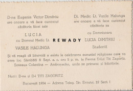 Romania - Bucuresti - Invitatie Nunta - Faire-part Mariage (1934) - Mariage