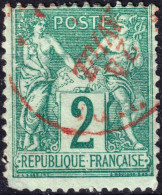 FRANCE - TàD Rouge Sur Yv.74 2c Vert Sage T.II - B/TB - 1877-1920: Période Semi Moderne