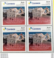 PB 105 Brazil Personalized Stamp Primacial Cathedral Of Brazil External Facade Gummed Religion 2019 Block Of 4 - Personalisiert