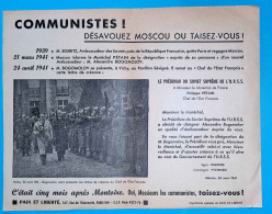 Militaria, PROPAGANDE ANTI-COMMUNISTE, Guerre 1939-45, Communistes Désavouez Moscou Ou Taisez Vous, Frais Fr 2.25 E - Documenti