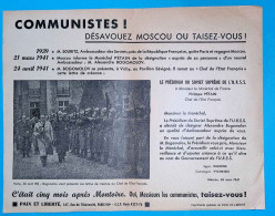 Militaria, PROPAGANDE ANTI-COMMUNISTE, Guerre 1939-45, Communistes Désavouez Moscou Ou Taisez Vous, Frais Fr 2.25 E - Documenten